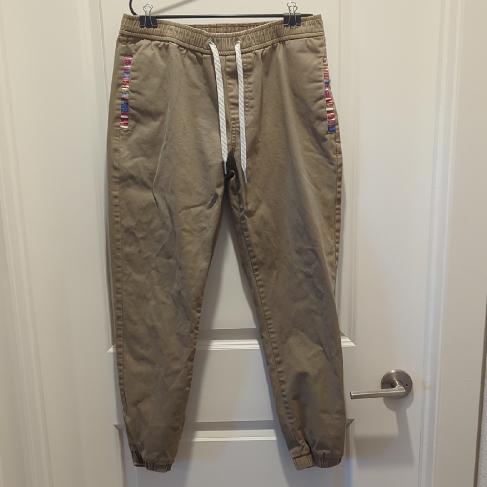Men's Casual Tan Joggers with Colorful Accents